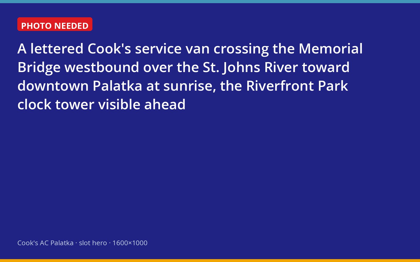 Cook's service van crossing the Memorial Bridge into Palatka at sunrise
