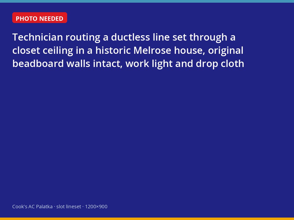 Technician installing a ductless line set inside a closet of a historic Melrose home