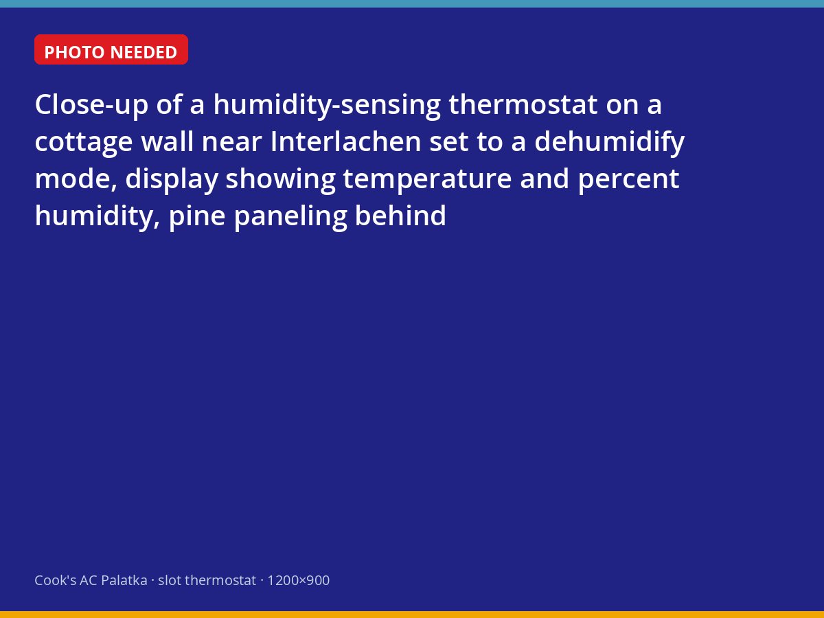 Humidity-sensing thermostat set to dehumidify in a lake cottage near Interlachen