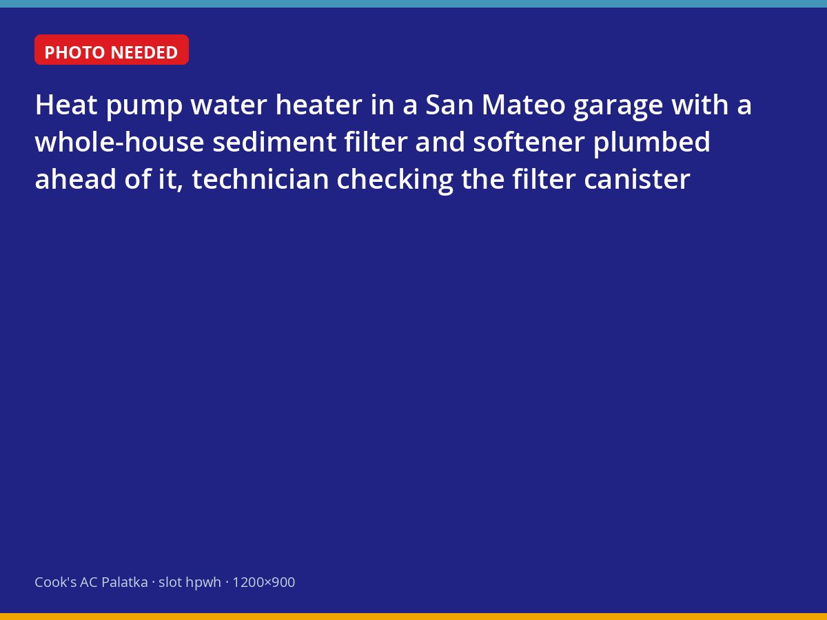 Heat pump water heater with sediment filter and softener in a Putnam County garage
