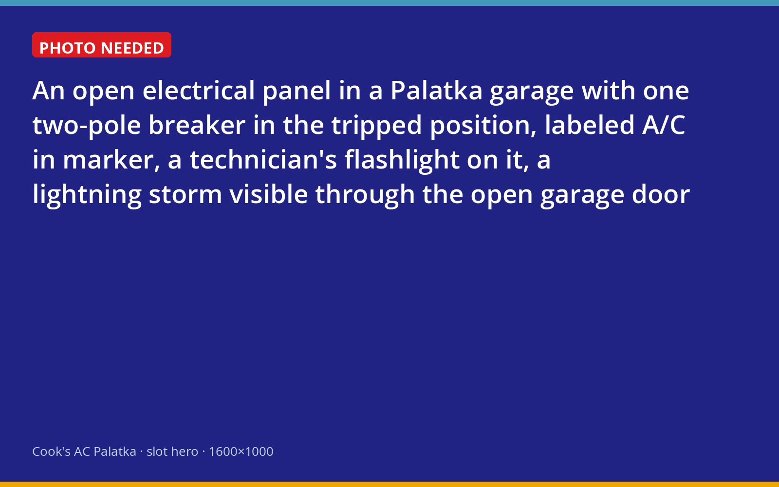 Tripped air conditioner breaker in a Palatka garage panel during a summer storm