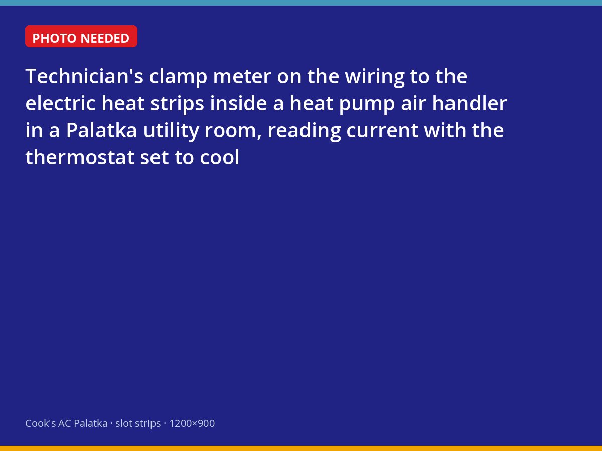 Clamp meter measuring current to heat strips in a Palatka air handler
