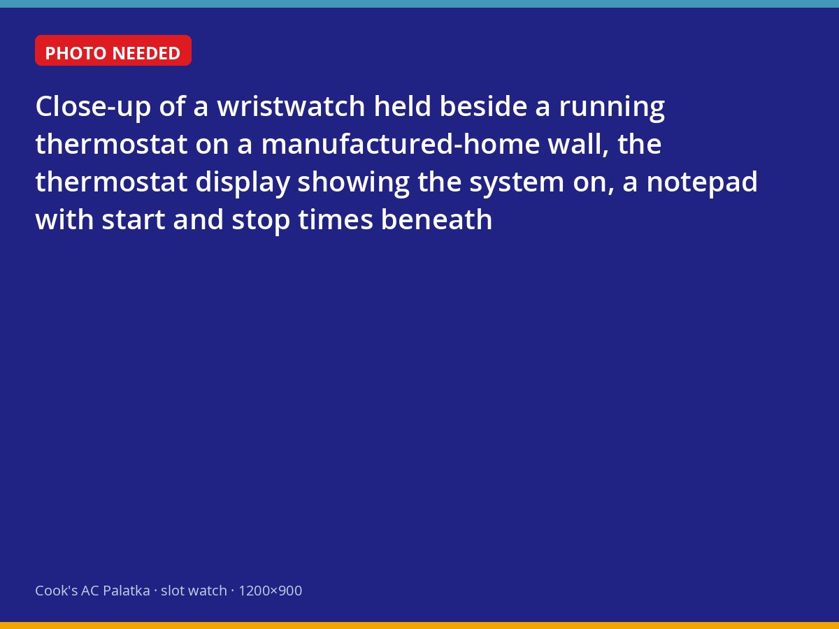 Watch and notepad used to time air conditioner cycles at a Putnam County thermostat