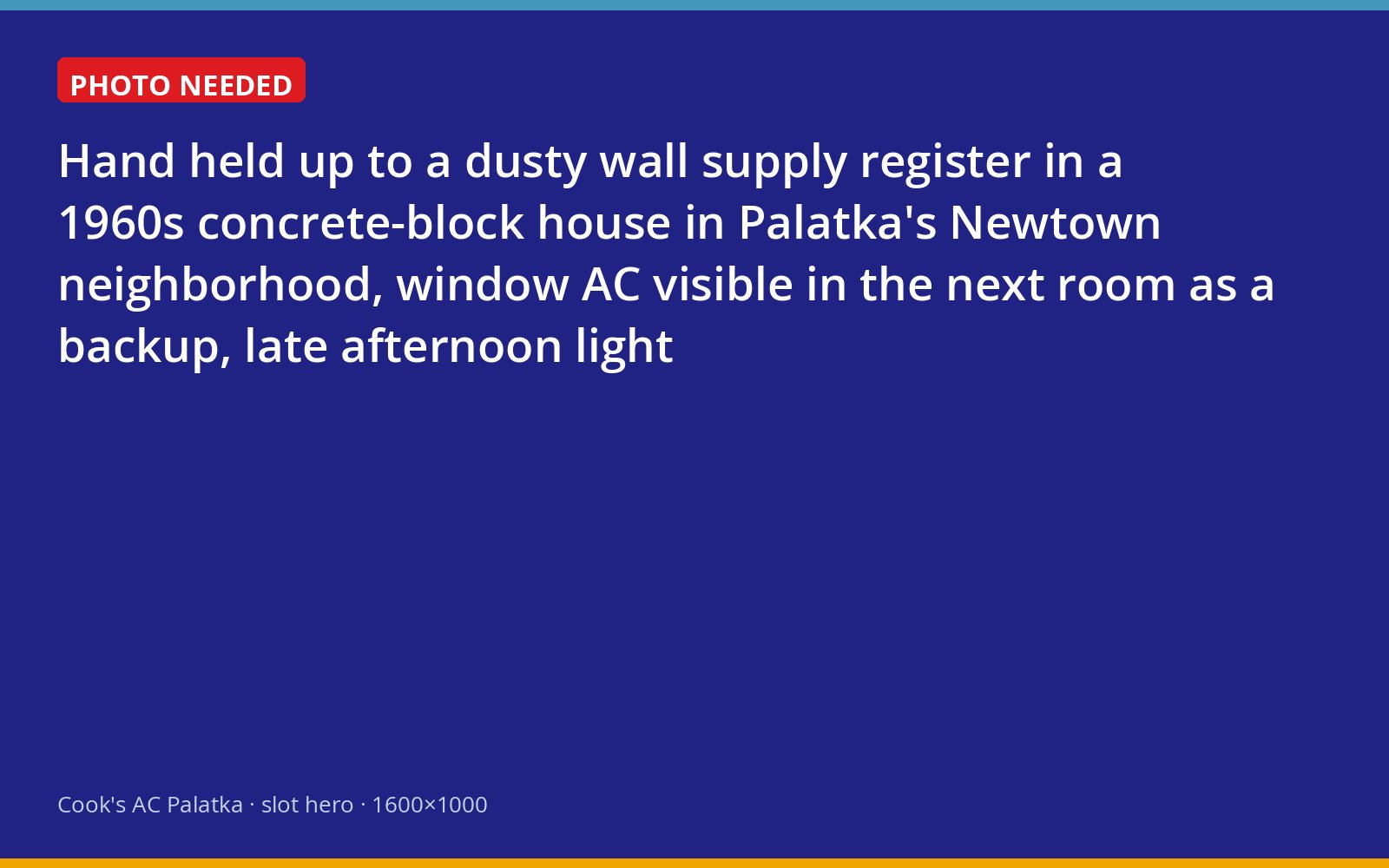 Hand testing airflow at a wall register in a Newtown block house in Palatka
