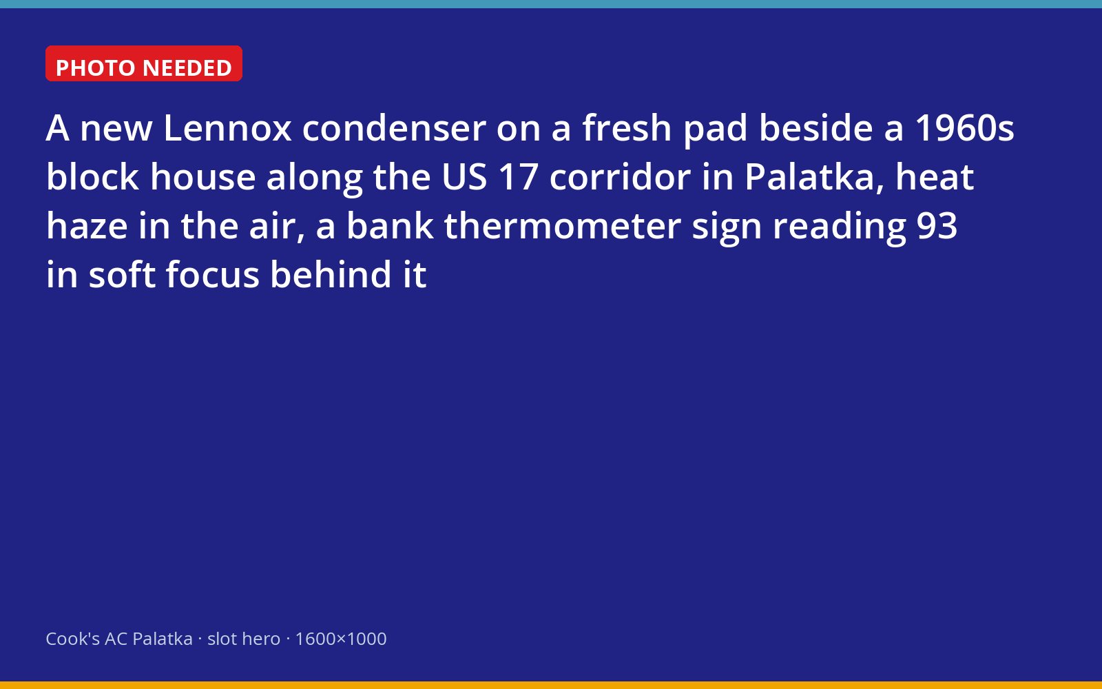 New Lennox air conditioner condenser beside a block home in Palatka on a 93-degree afternoon
