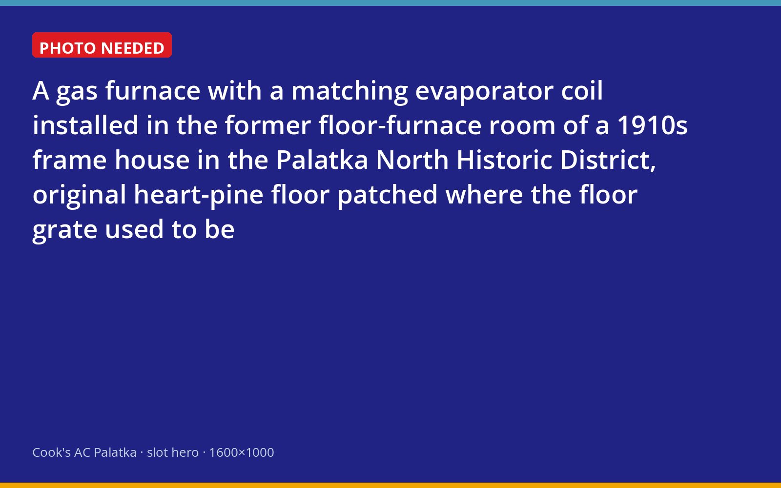 Modern gas furnace installed in a historic Palatka frame house where a floor furnace once sat