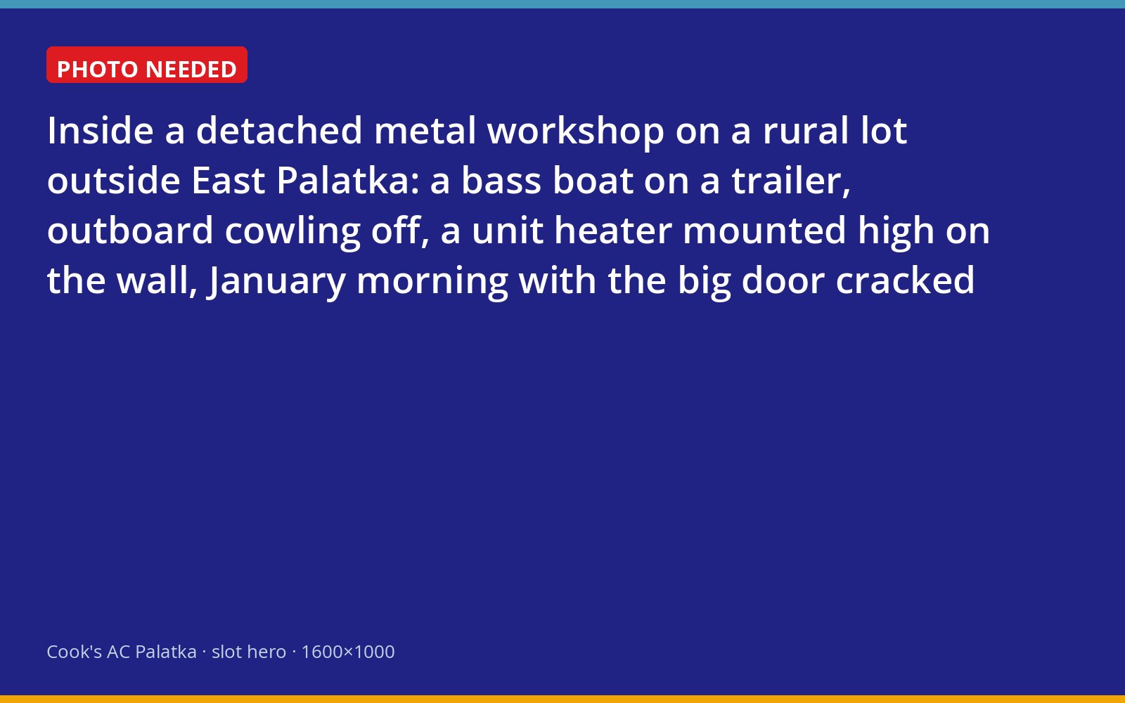 Wall-mounted unit heater in a Putnam County boat workshop on a cold January morning