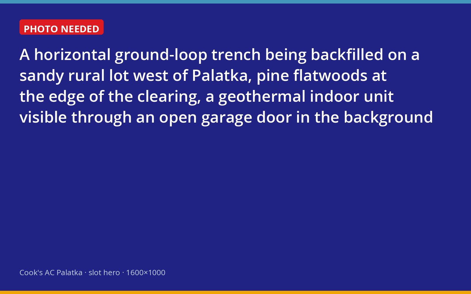Ground loop trench on a sandy Putnam County lot with the geothermal unit visible in the garage