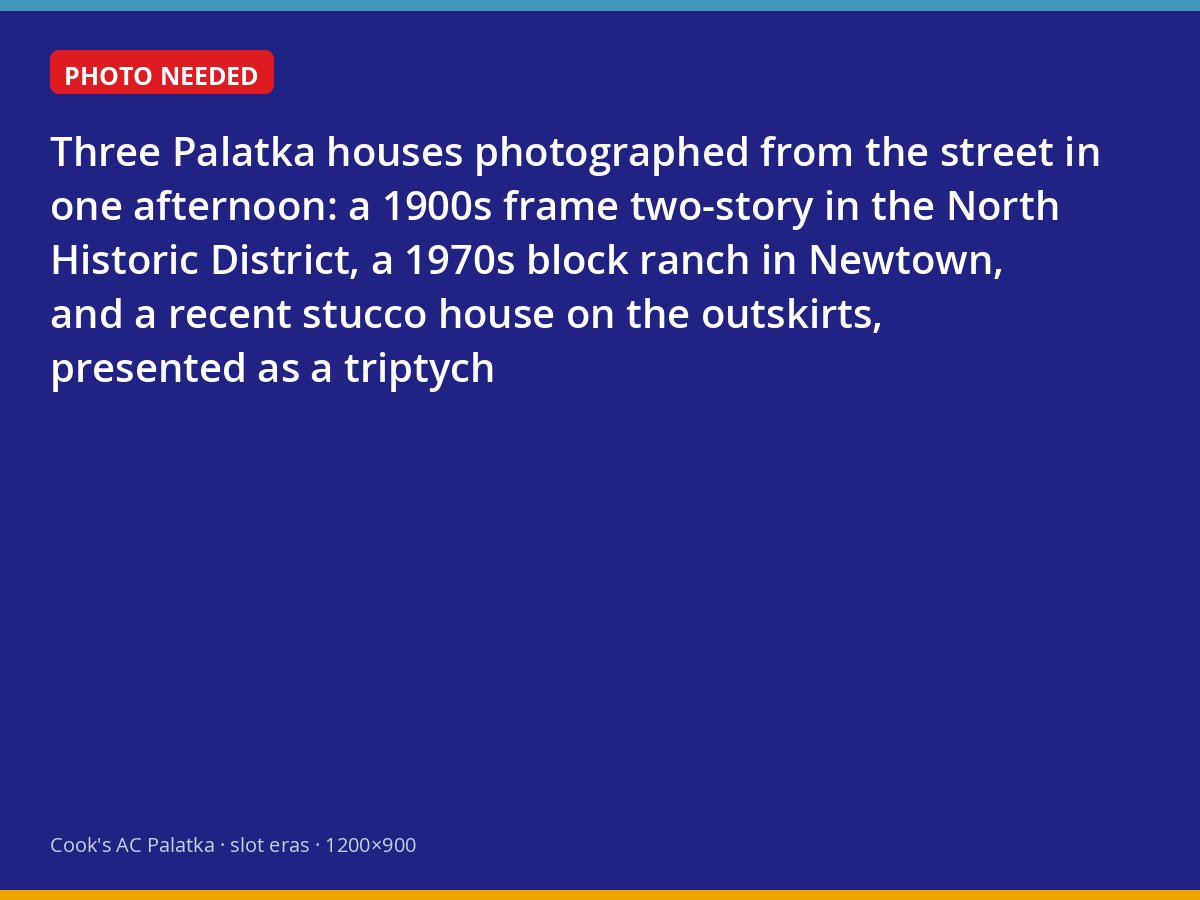 Three Palatka houses from three eras: historic frame, 1970s block, recent stucco