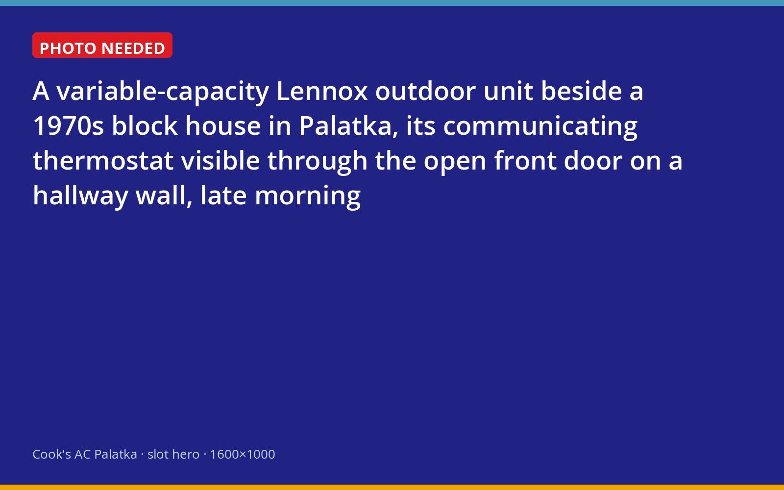 Variable-capacity Lennox outdoor unit beside a 1970s block house in Palatka