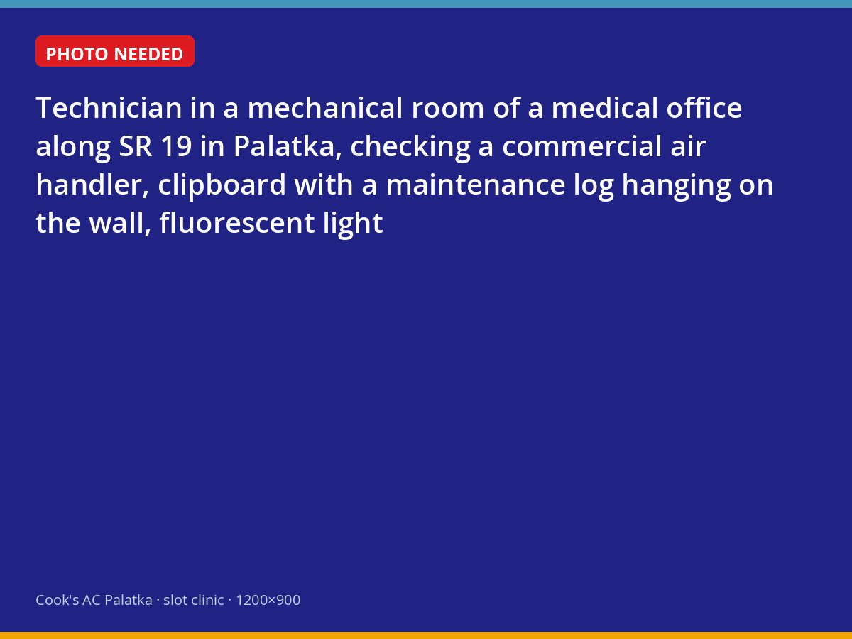 Technician checking a commercial air handler in a Palatka medical office mechanical room