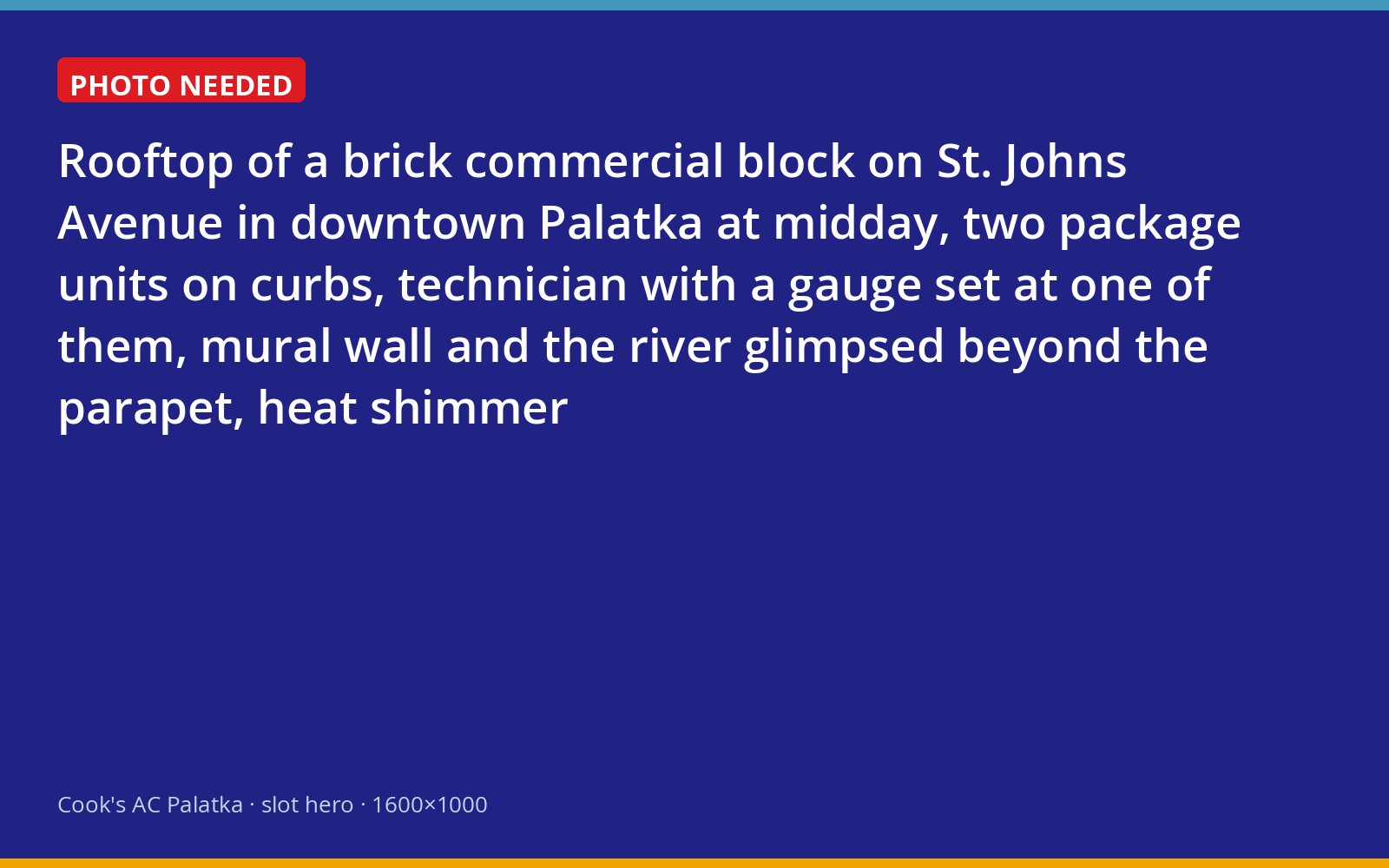 Technician servicing rooftop HVAC units above St. Johns Avenue in downtown Palatka