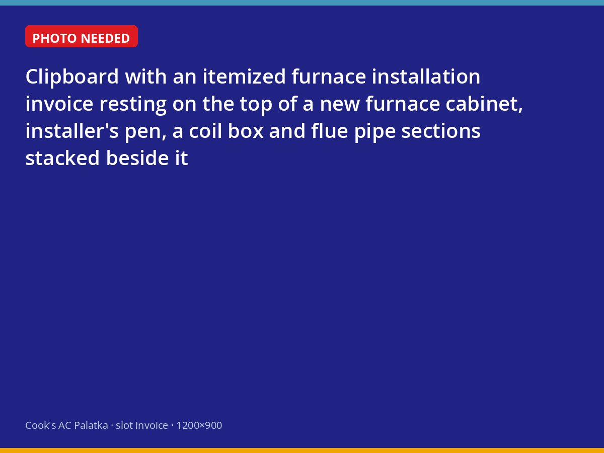 Itemized furnace installation invoice on a newly installed furnace in Palatka