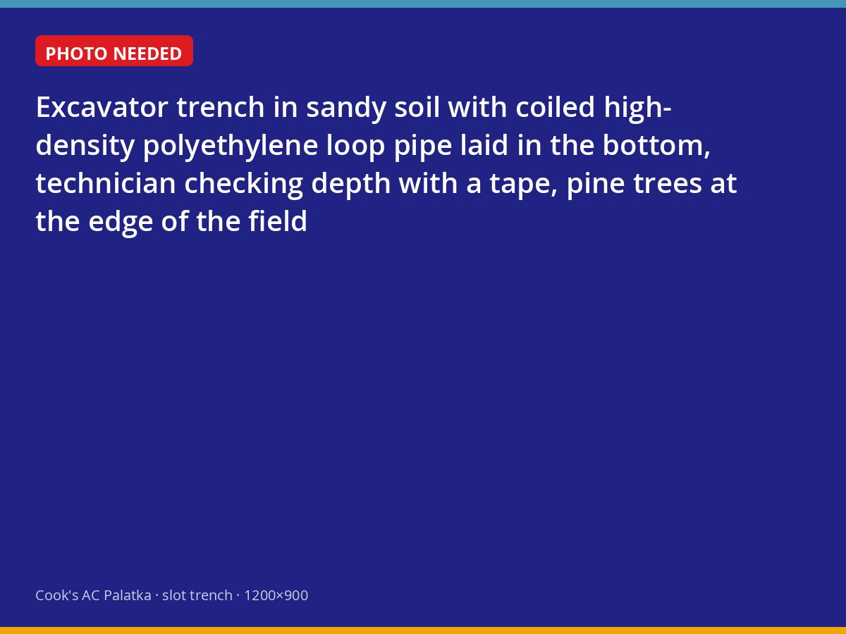 Horizontal ground loop pipe laid in a sandy trench on a Putnam County property