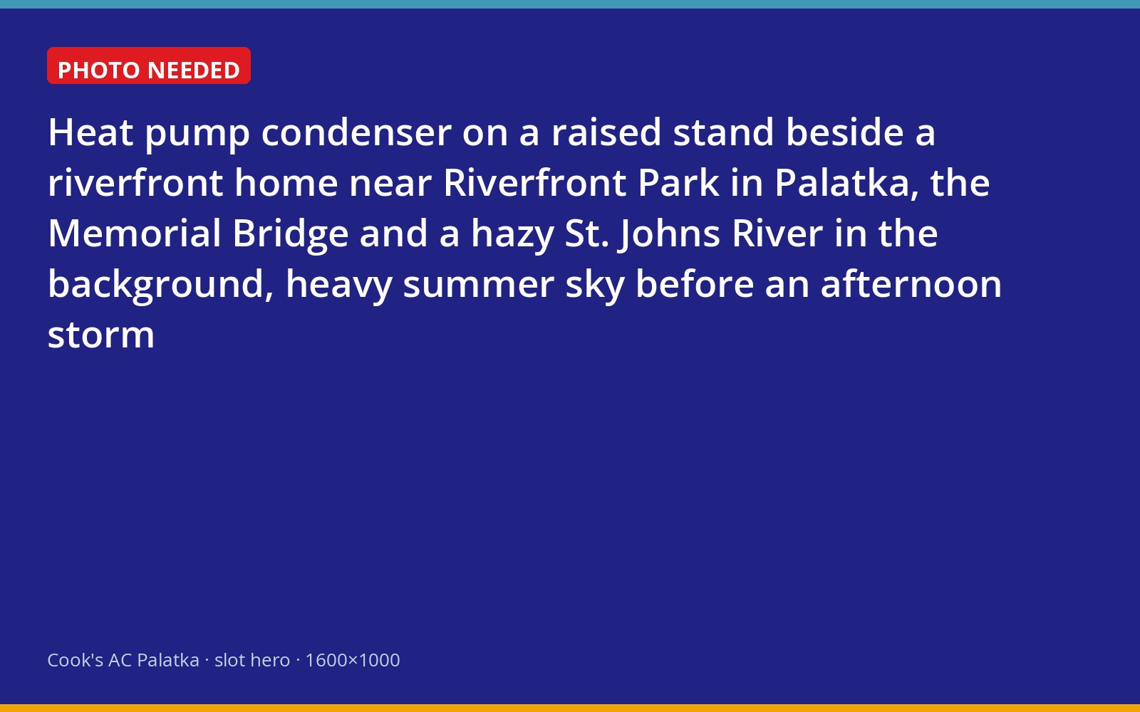 Heat pump condenser on a raised stand near the Palatka riverfront with the Memorial Bridge beyond